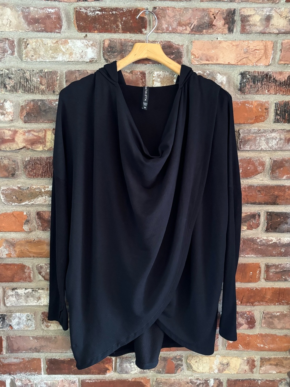Athleta Black Purana Wrap Drape Pullover Sweatshirt, M